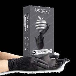 Перчатки BENOVY Nitrile Chlorinated BS, перчатки нитриловые, черные, S, 50 пар 3 гр.